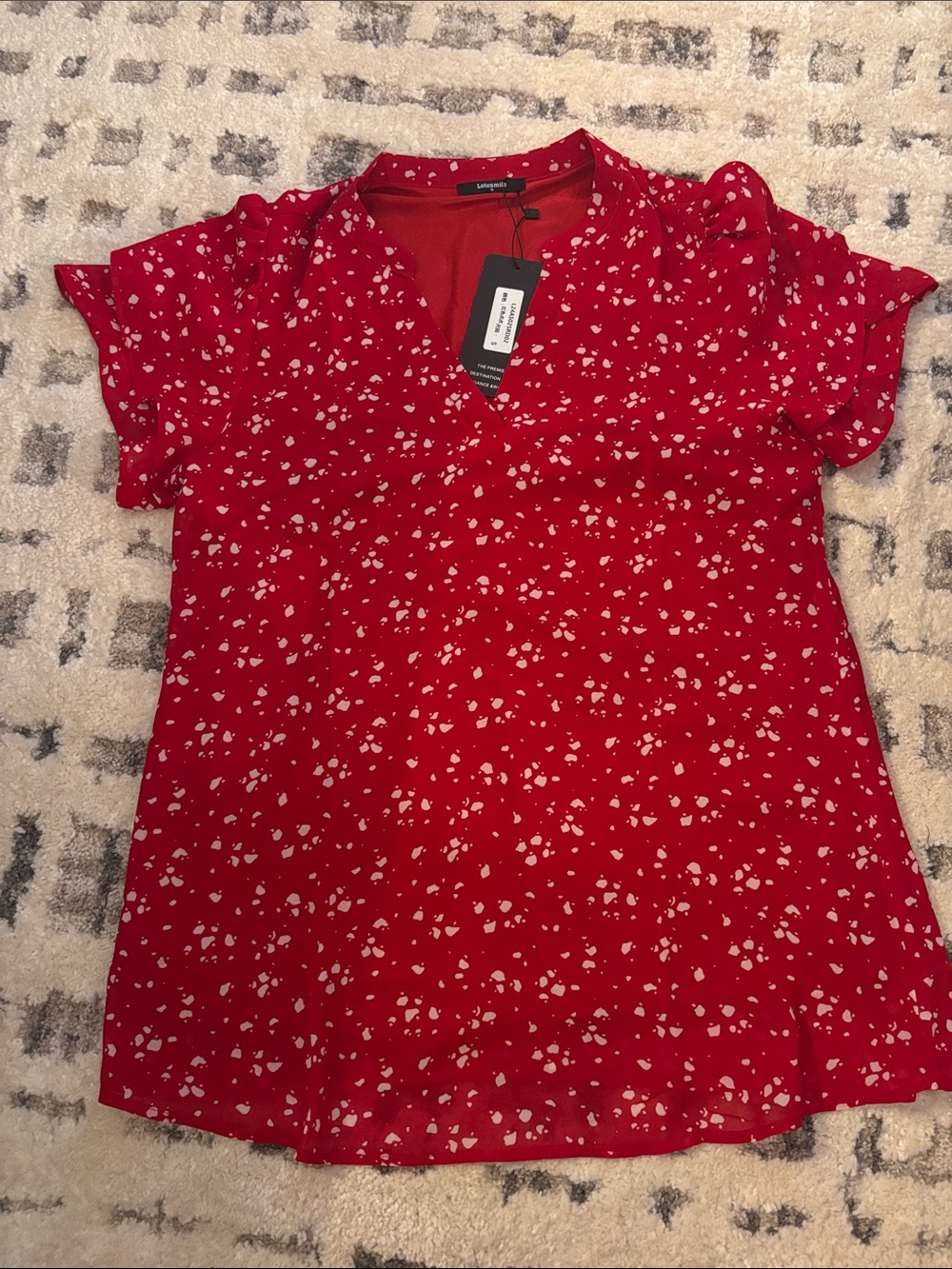 Red Floral V-Neck Women's Top